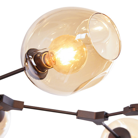 PENDANT LAMP LAURENZO 8 LIGHTS BLACK + GOLD + AMBER COLORED GLASS-4