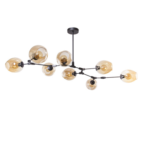 PENDANT LAMP LAURENZO 8 LIGHTS BLACK + GOLD + AMBER COLORED GLASS-3