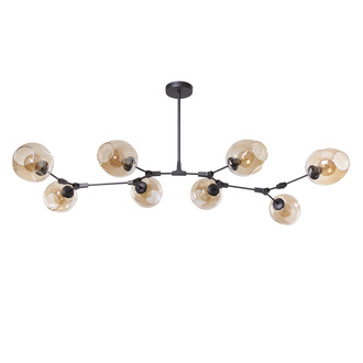 PENDANT LAMP LAURENZO 8 LIGHTS BLACK + GOLD + AMBER COLORED GLASS