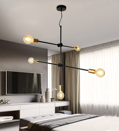 PENDANT LAMP HELSINGBORG 5 LIGHTS LARGE BLACK + GOLD-7