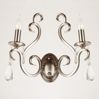 WALL LAMP MILANO 2 LIGHTS + TRANSPARENT CRYSTAL NICKEL SATIN