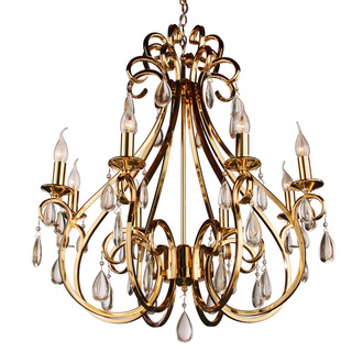 PENDANT LAMP MILANO 8 LIGHTS ROUND + TRANSPARENT CRYSTAL GOLD PLATED