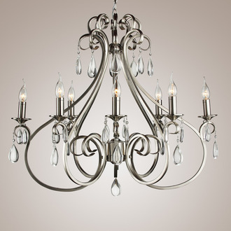 PENDANT LAMP MILANO 8 LIGHTS OVAL + TRANSPARENT CRYSTAL NICKEL SATIN