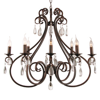 PENDANT LAMP MILANO 8 LIGHTS OVAL + TRANSPARENT CRYSTAL DARK BROWN