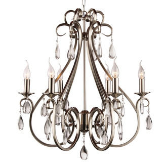 PENDANT LAMP MILANO 6 LIGHTS + TRANSPARENT CRYSTAL NICKEL SATIN