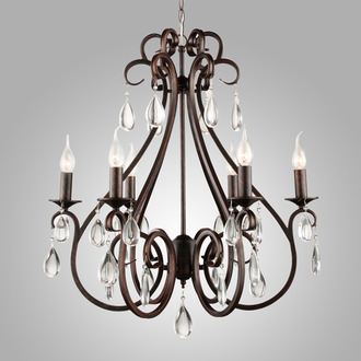 PENDANT LAMP MILANO 6 LIGHTS + TRANSPARENT CRYSTAL DARK BROWN