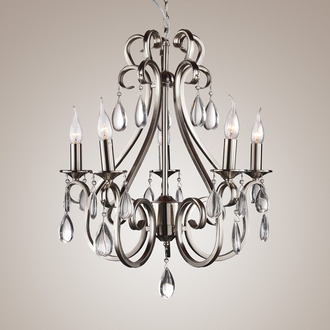 PENDANT LAMP MILANO 5 LIGHTS + TRANSPARENT CRYSTAL NICKEL SATIN