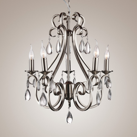 PENDANT LAMP MILANO 5 LIGHTS + TRANSPARENT CRYSTAL NICKEL SATIN
