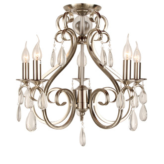 CEILING LAMP MILANO 5 LIGHTS + TRANSPARENT CRYSTAL NICKEL SATIN