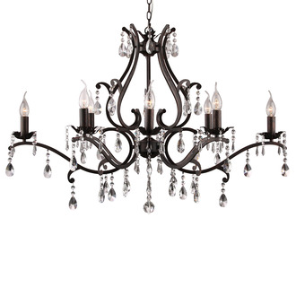 PENDANT LAMP FELINE 8 LIGHTS OVAL + TRANSPARENT CRYSTAL DARK BROWN