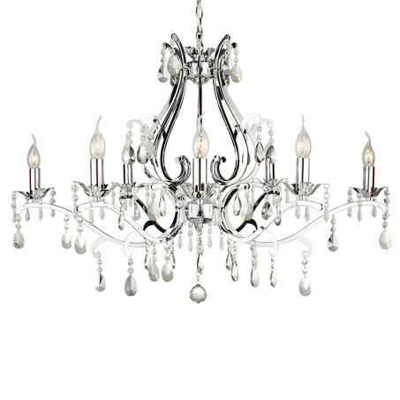 PENDANT LAMP FELINE 8 LIGHTS OVAL + TRANSPARENT CRYSTAL SHINY CHROME