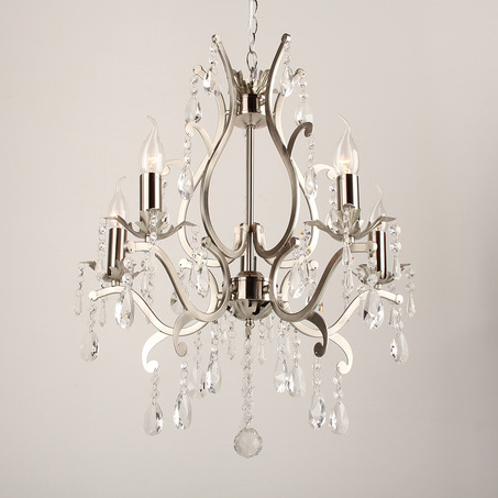 PENDANT LAMP FELINE 5 LIGHTS + TRANSPARENT CRYSTAL NICKEL SATIN-1