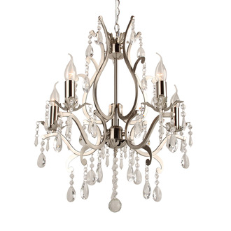 PENDANT LAMP FELINE 5 LIGHTS + TRANSPARENT CRYSTAL NICKEL SATIN