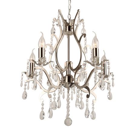 PENDANT LAMP FELINE 5 LIGHTS + TRANSPARENT CRYSTAL NICKEL SATIN