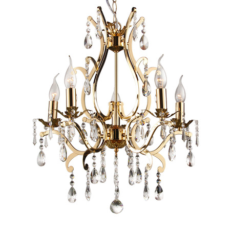 PENDANT LAMP FELINE 5 LIGHTS + TRANSPARENT CRYSTAL GOLD PLATED-2