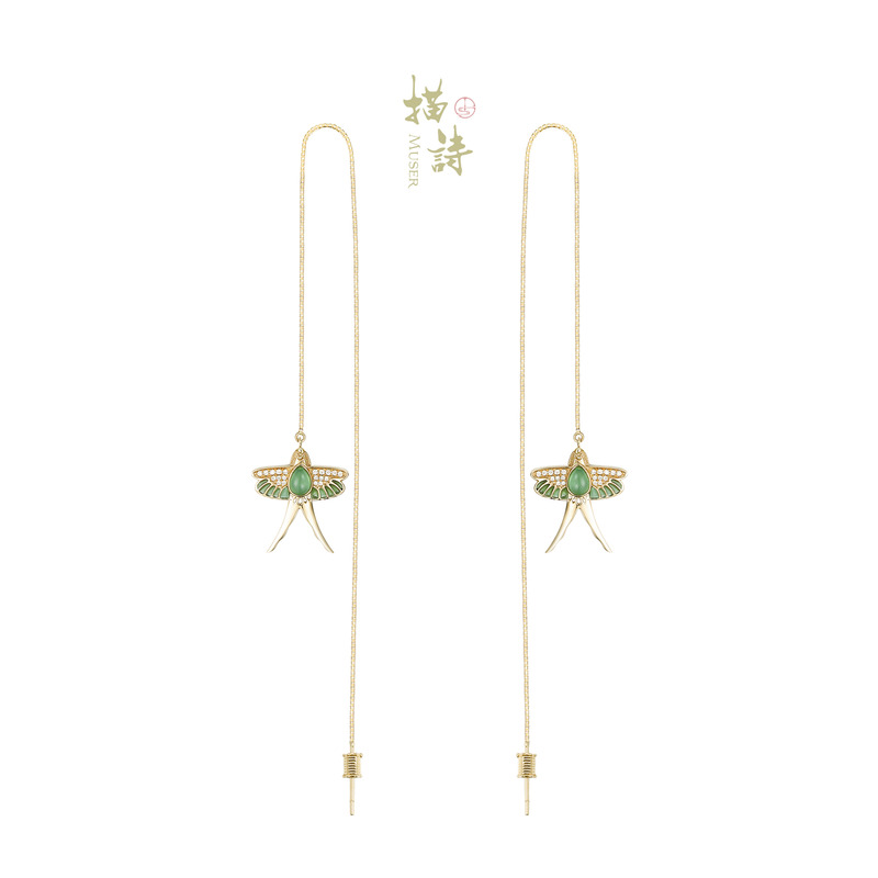 预售-沙燕轻鸢-翡翠镂空珐琅耳线