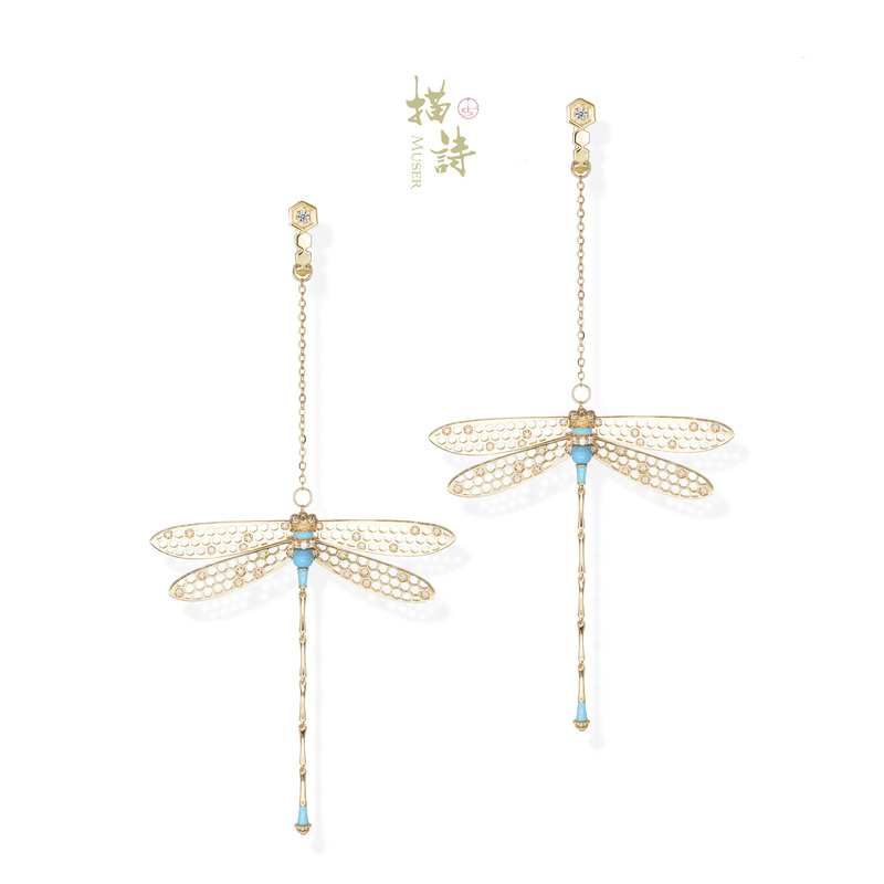 预售-风鸢蜻诗-蓝松石耳坠搭配六角独钻耳环