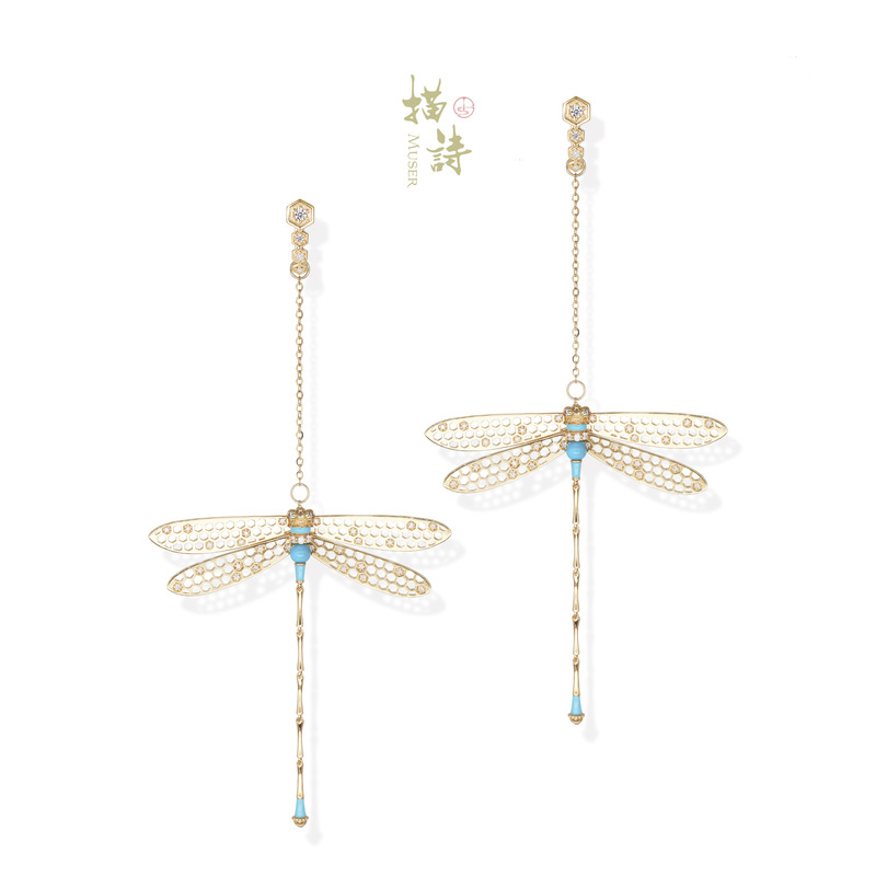 预售-风鸢蜻诗-蓝松石耳坠搭配六角满钻耳环