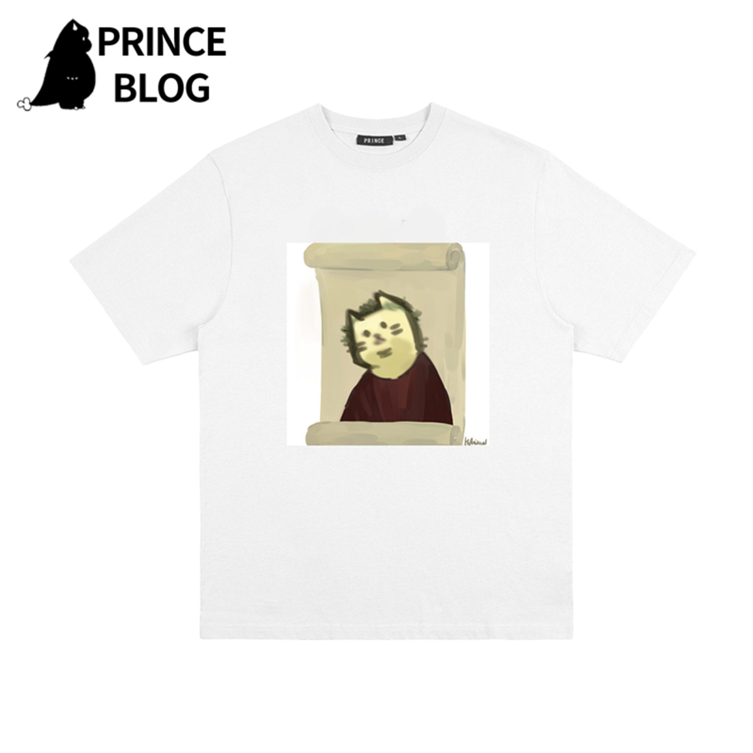 PrinceBlogHiAnimal漫画摸凹猫印花日系休闲潮流情侣短袖T恤-4