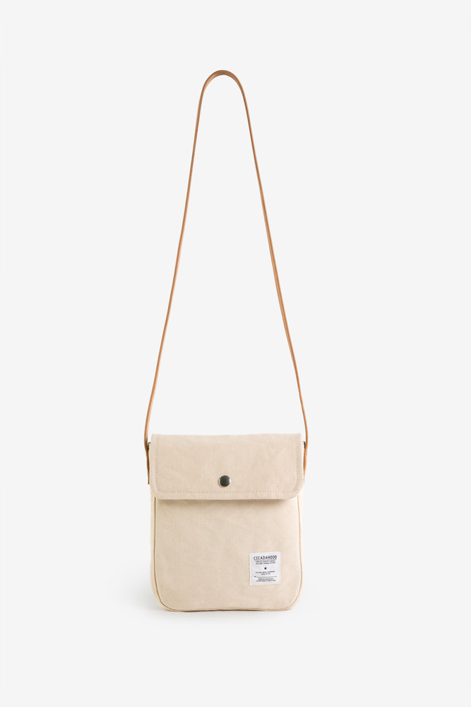 Okayama canvas Italian leather clamshell crossbody bag