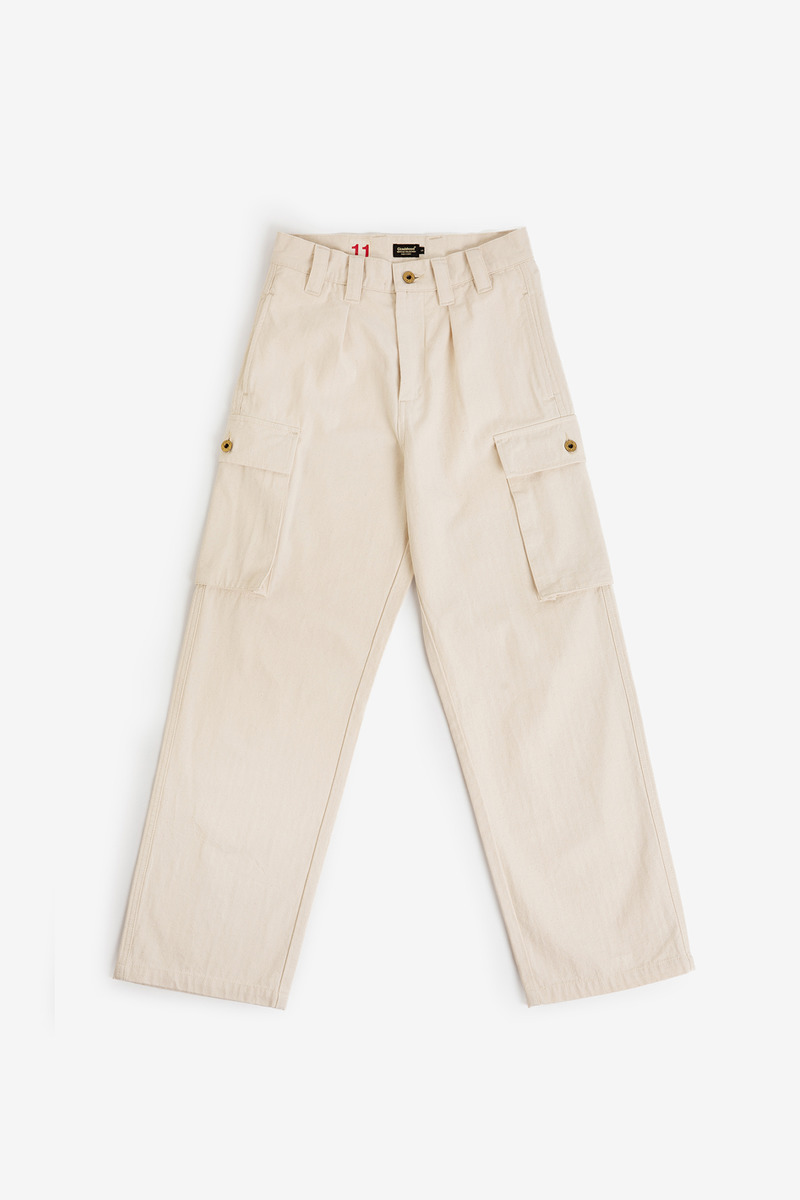Japanese Workwear Herringbone Twill Side Accordion Pocket Cargo Pants