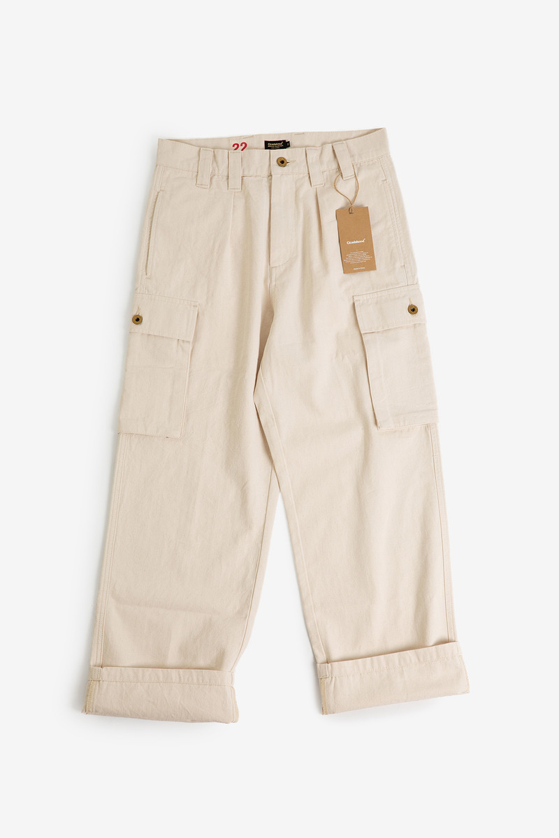 Japanese Workwear Herringbone Twill Side Accordion Pocket Cargo Pants-4