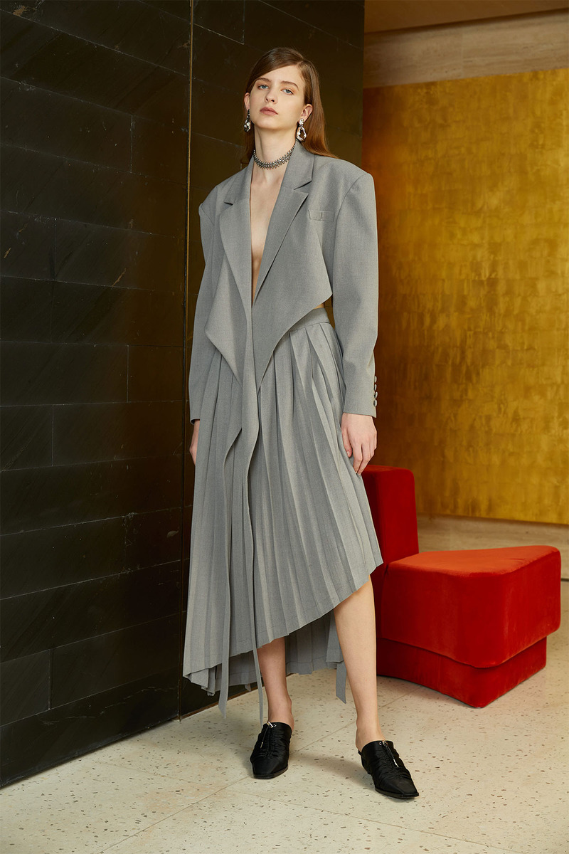 不对称剪裁工字褶半裙-2