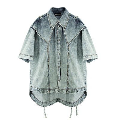 背带双领短袖衬衫