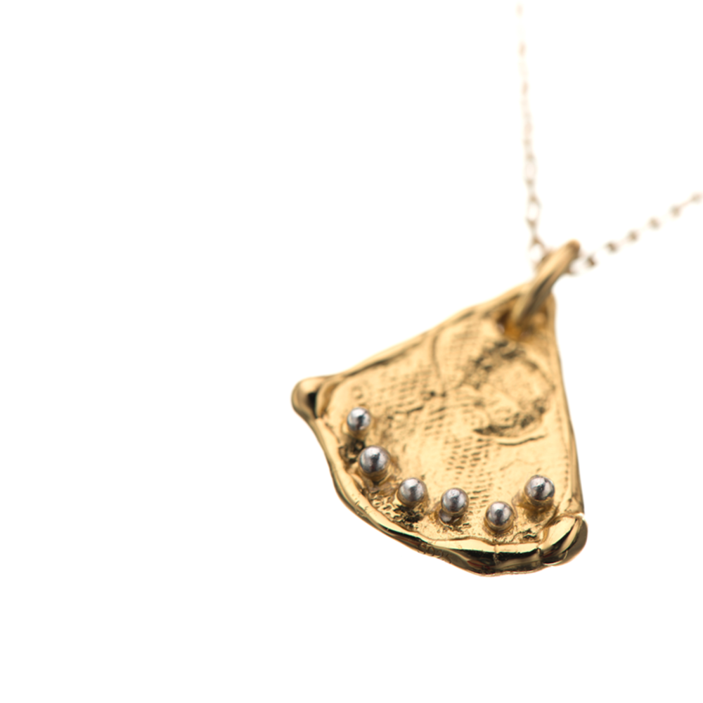 原创双面纹理分色镀金扇形项链-3