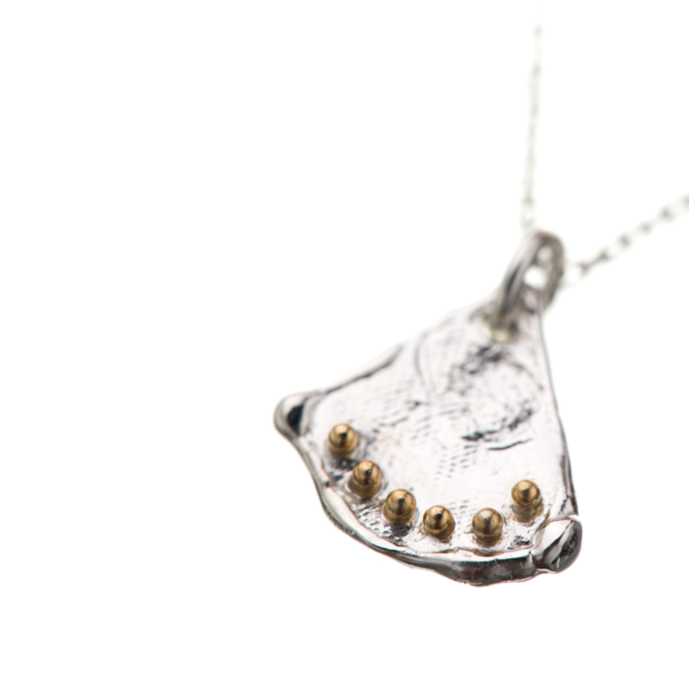 原创双面纹理分色镀金扇形项链-3