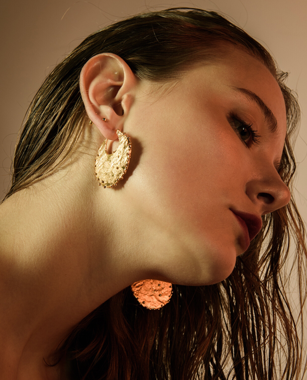 原创布纹纹理半圆片耳环-2