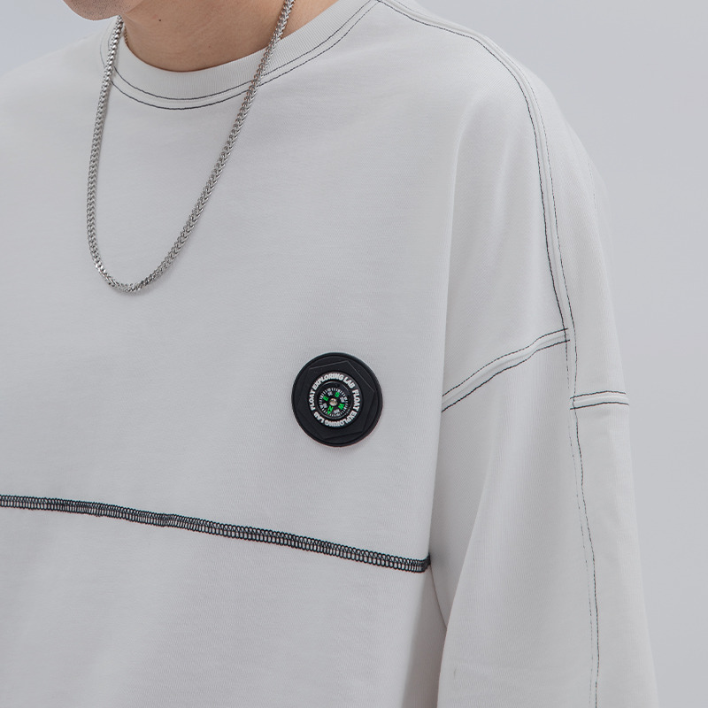 FLOAT 2020SS 指南针缉明线车缝白色T恤-4