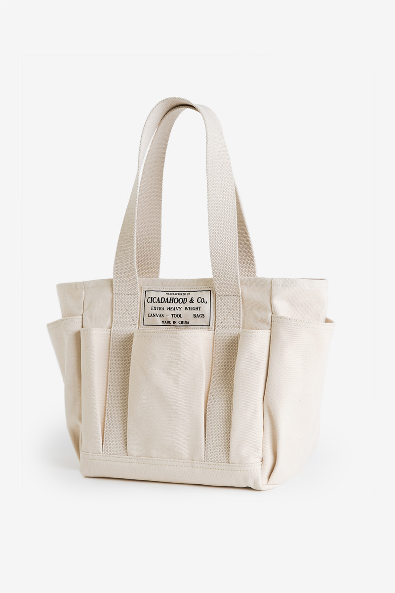 Japanese Heavyweight Canvas Functional Shopping Tote Bag(white)-5