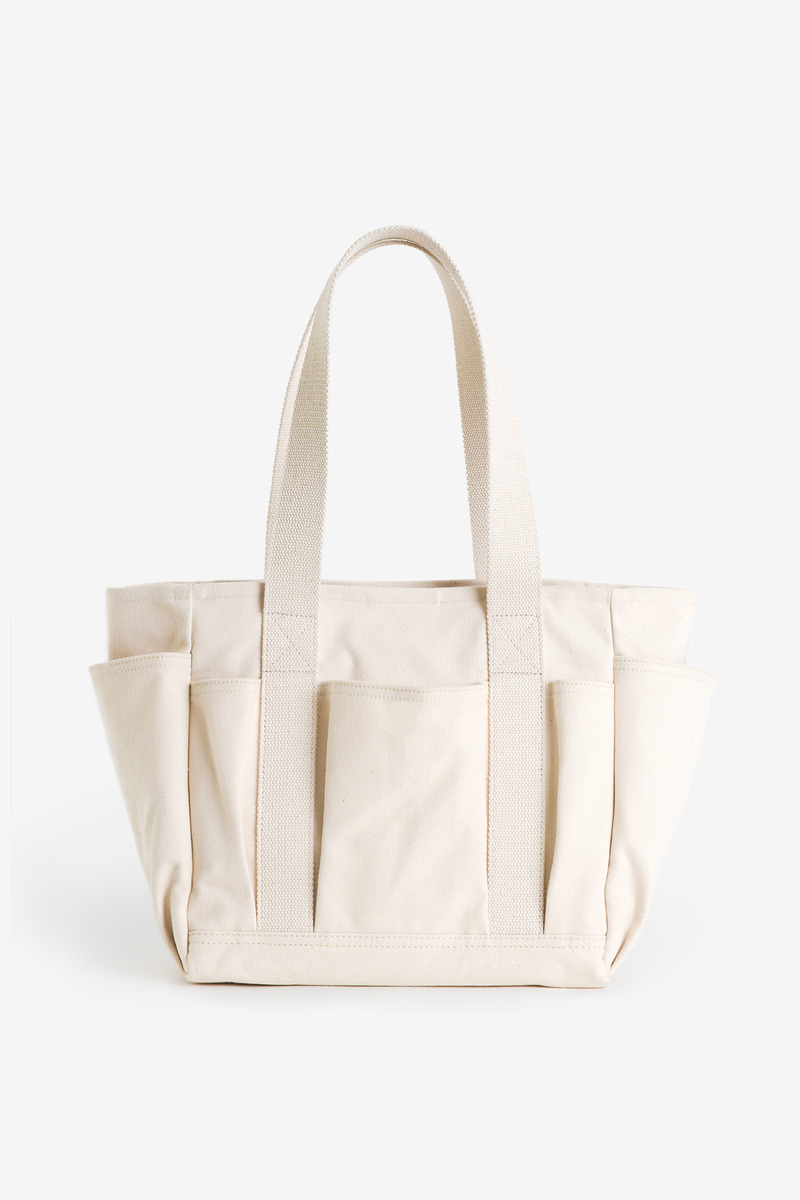 Japanese Heavyweight Canvas Functional Shopping Tote Bag(white)-4