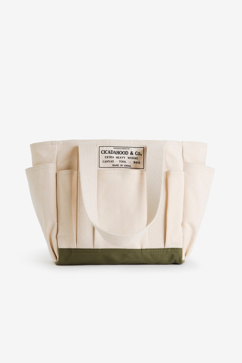 Japanese Heavyweight Canvas Functional Shopping Tote Bag(army green)-4