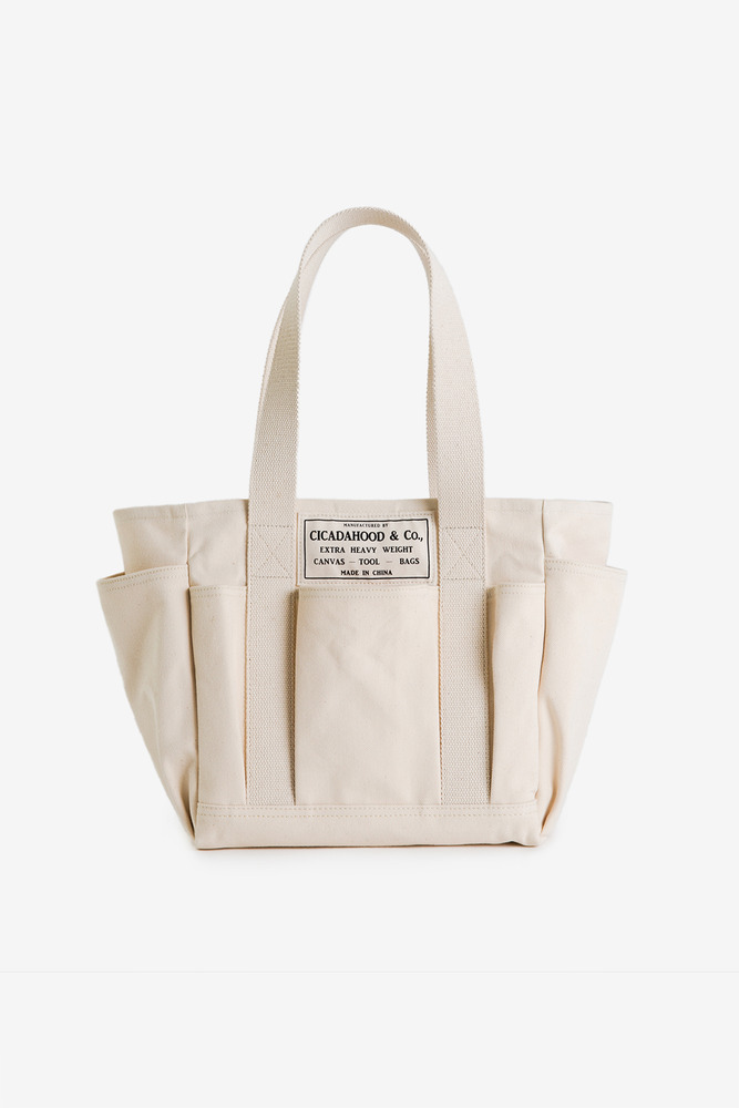 Japanese Heavyweight Canvas Functional Shopping Tote Bag(white)