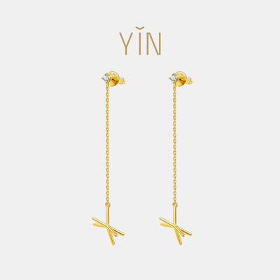 YIN隐 应-脉冲星系列18k金镶钻脉冲星放射线条耳环