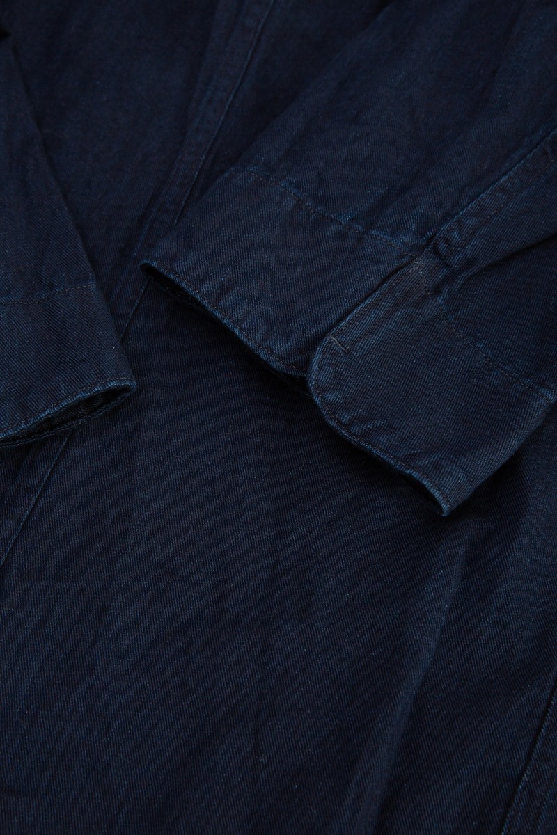 Indigo dyed cotton British railway workwear jacket, unisex-4