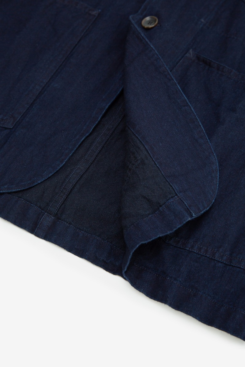 Indigo dyed cotton British railway workwear jacket, unisex-3