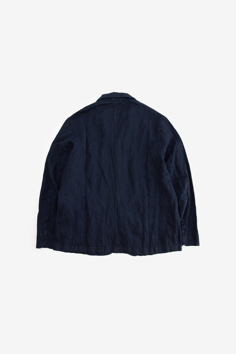 Indigo dyed cotton British railway workwear jacket, unisex-5