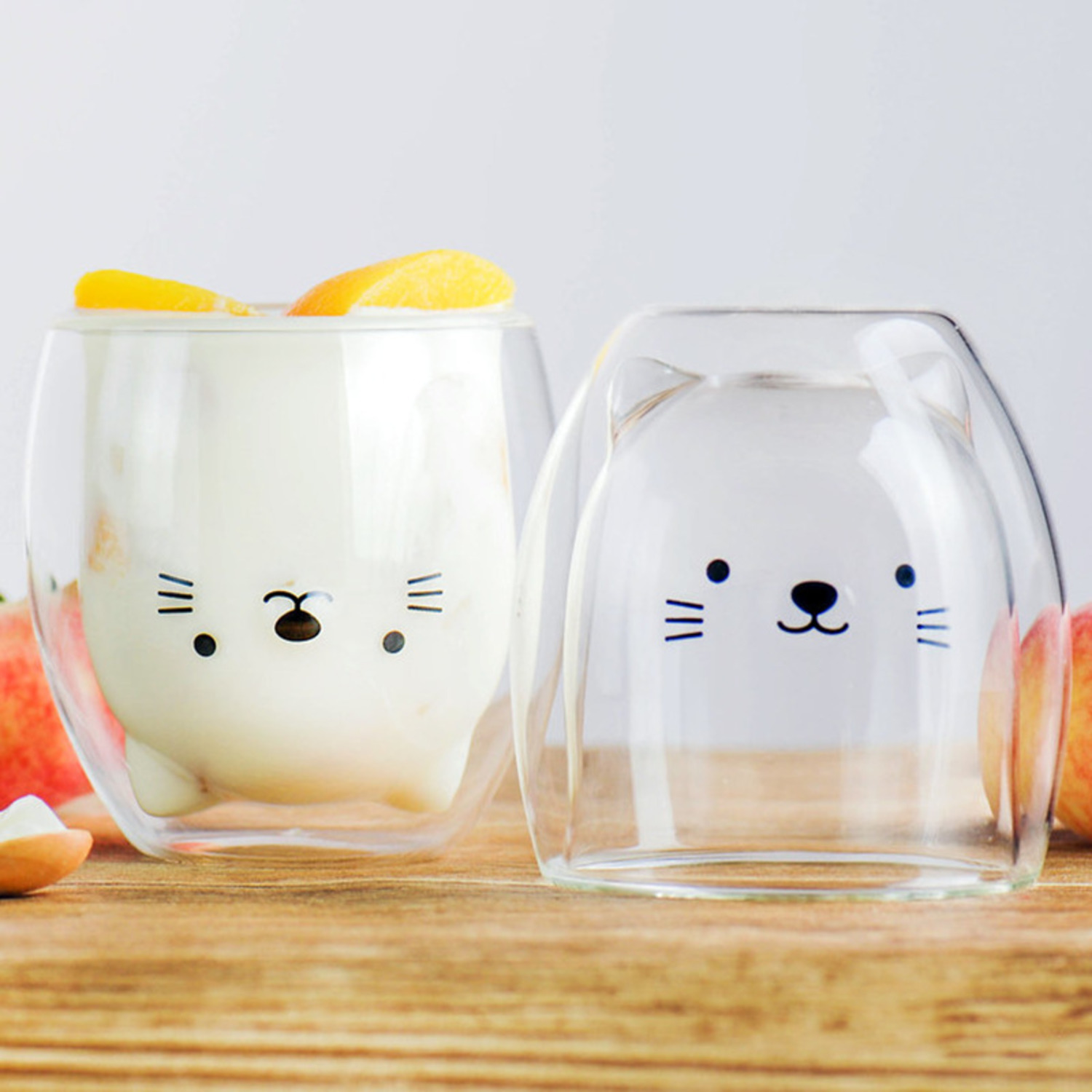 玻璃杯子ins风简约 可爱狗熊猫咪双层隔热家用早餐牛奶杯子礼物--2