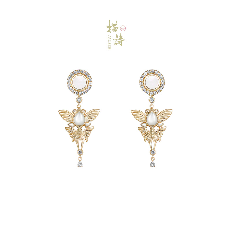 预售-鱼跃鸢飞-短款耳坠搭配可拆卸基础百搭白贝耳钉