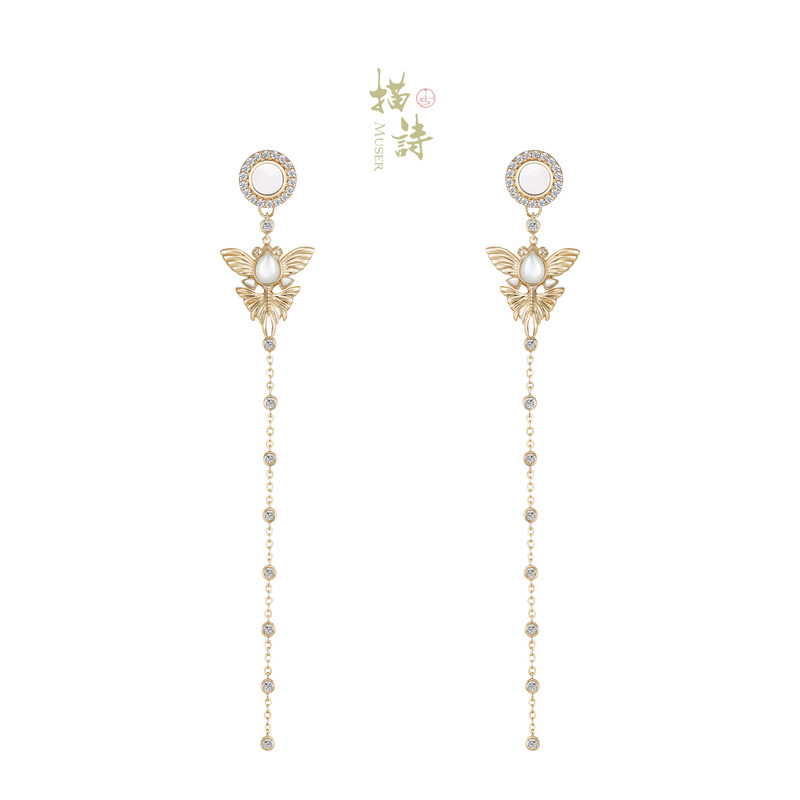 预售-鱼跃鸢飞-长款耳线搭配可拆卸基础百搭白贝耳钉