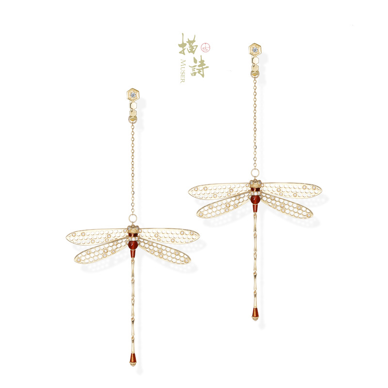 预售-风鸢蜻诗-红玛瑙耳坠搭配六角独钻耳环