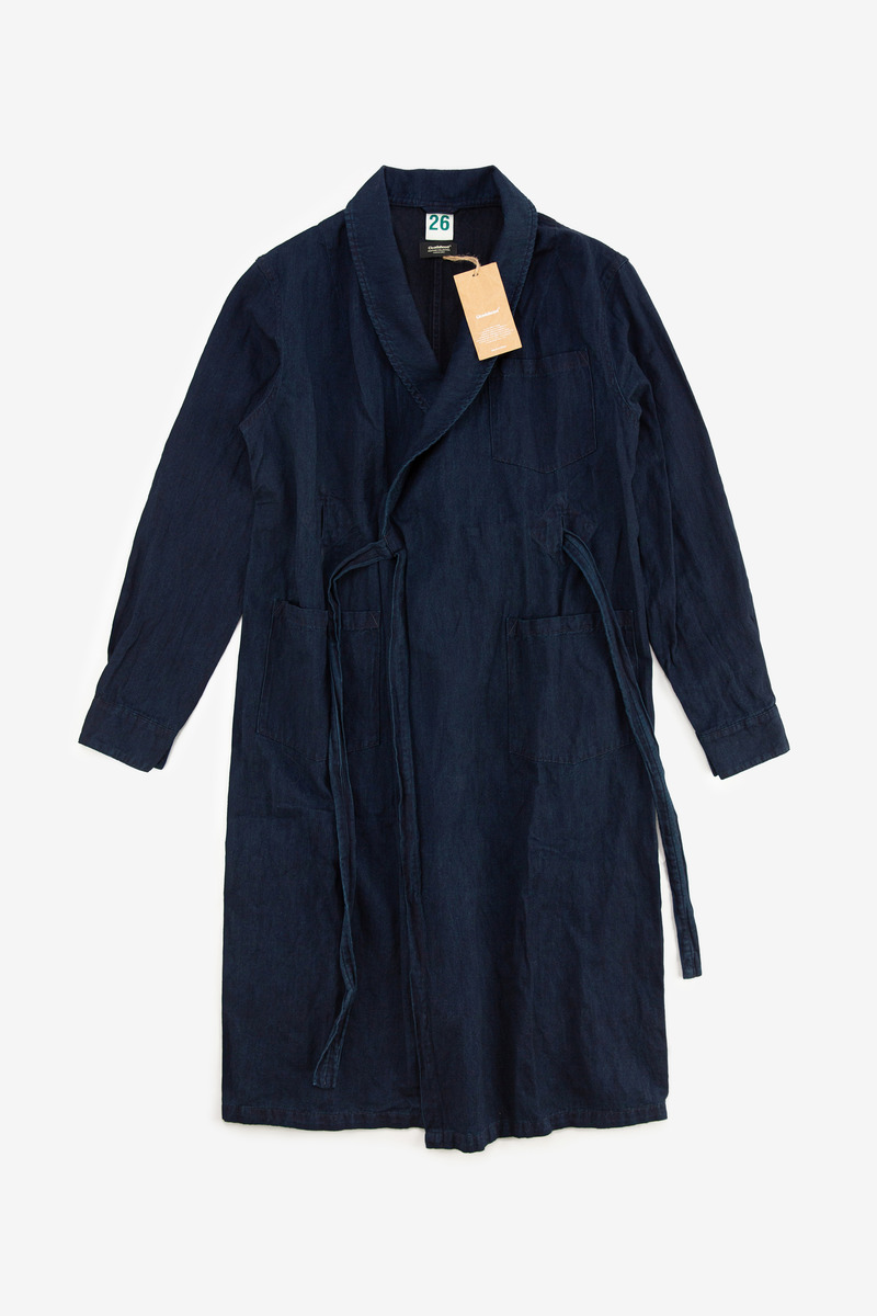Indigo dyed cotton metal silk fabric British shawl collar coat, unisex-2