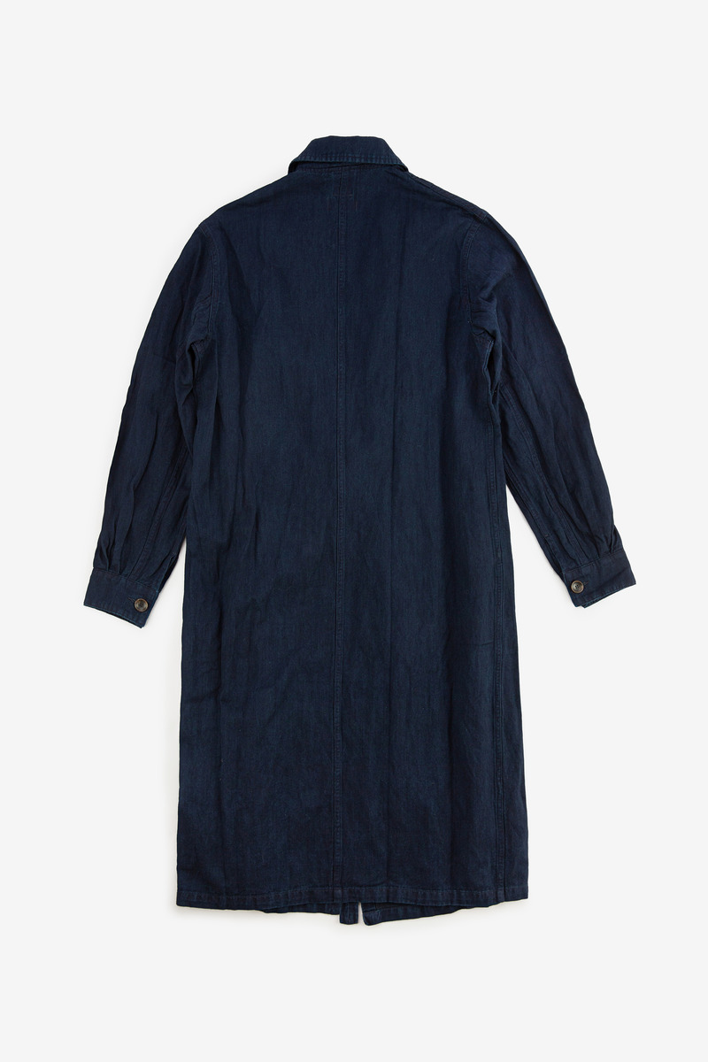 Indigo dyed cotton metal silk fabric British shawl collar coat, unisex-4