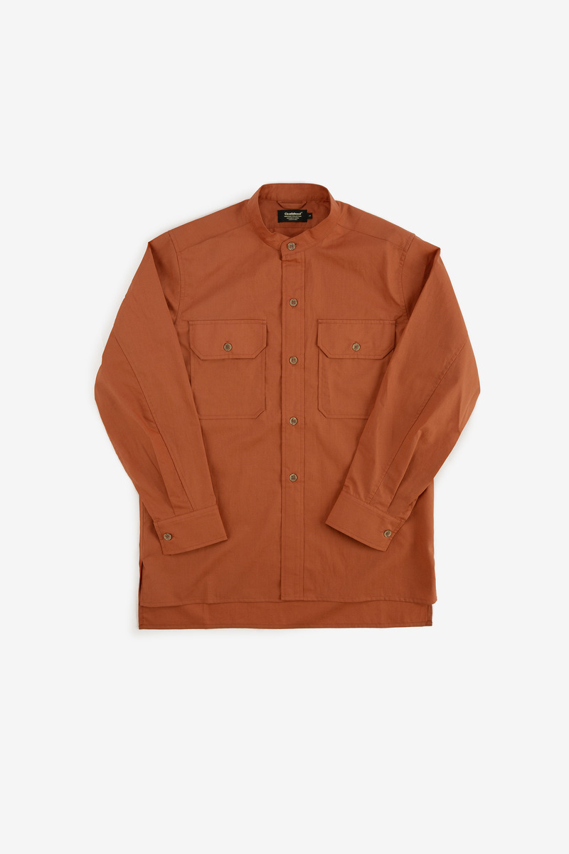 Japanese lyocell cotton Greek Army Stand Collar Shirt(orange-red_