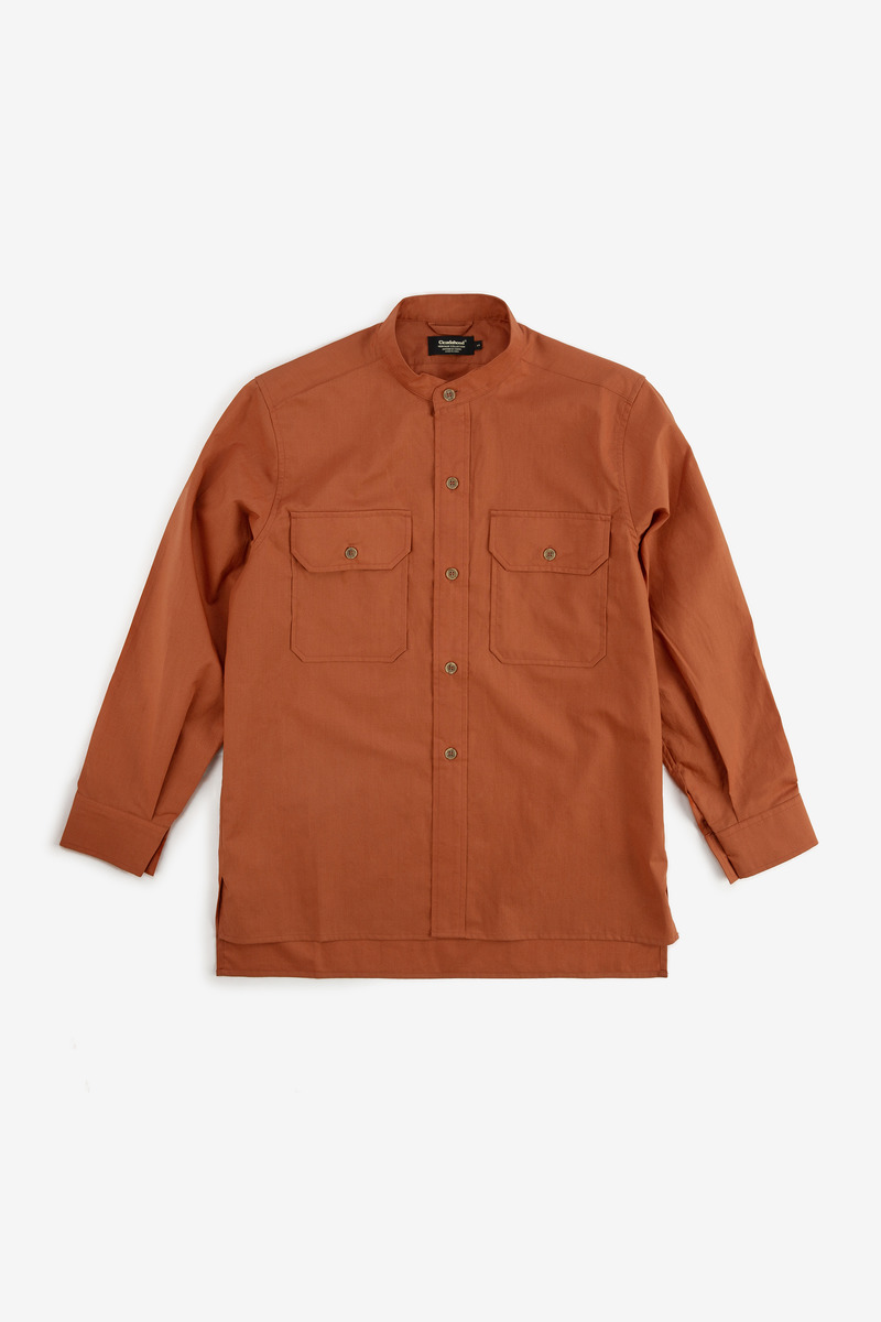 Japanese lyocell cotton Greek Army Stand Collar Shirt(orange-red_-2
