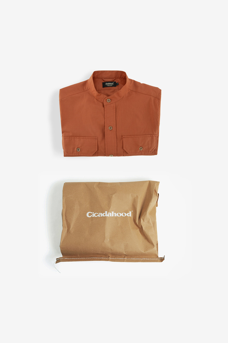 Japanese lyocell cotton Greek Army Stand Collar Shirt(orange-red_-4