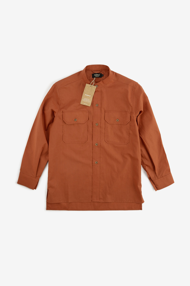 Japanese lyocell cotton Greek Army Stand Collar Shirt(orange-red_-5